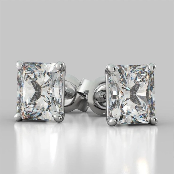 New 925 Silver Radiant Diamond Stud Earrings - Picture 3 of 6